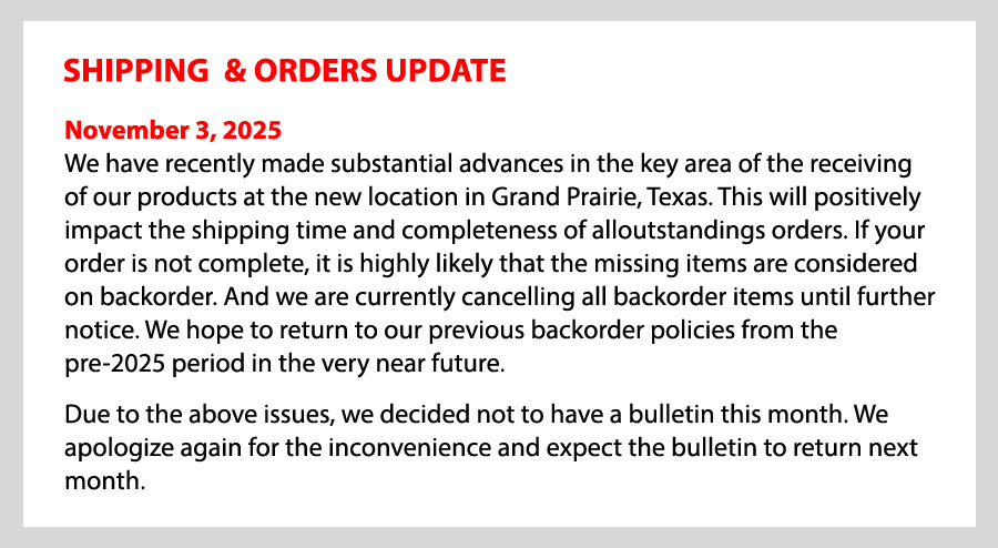 Shipping and Orders Update