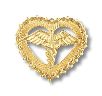 Caduceus in Filigreed Heart Pin-Prestige Medical